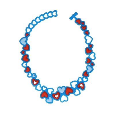 Batucada Little Love - Collier van Plantaardige Oorsprong en Hypoallergeen - Meisjes Ketting met Hartjes - Halsketting - Antiallergisch - Blauw - Rood - lengte 30/35cm – ziet er uit als Rubber
