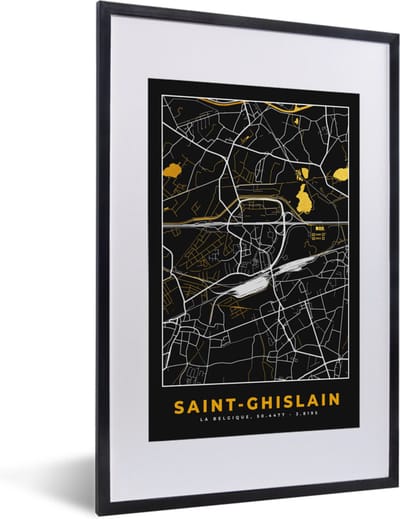 Fotolijst incl. Poster - Kaart - Goud - Stadskaart - België - Plattegrond - 40x60 cm - Posterlijst