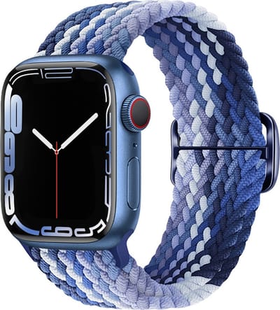 Nylon bandje - geschikt voor Apple Watch 1/2/3/4/5/6/7/8/9/10/11/ SE (1,2,3) met maat 38 mm / 40 mm / 41 mm en 42 mm (Watch 10/11) - blauwtinten