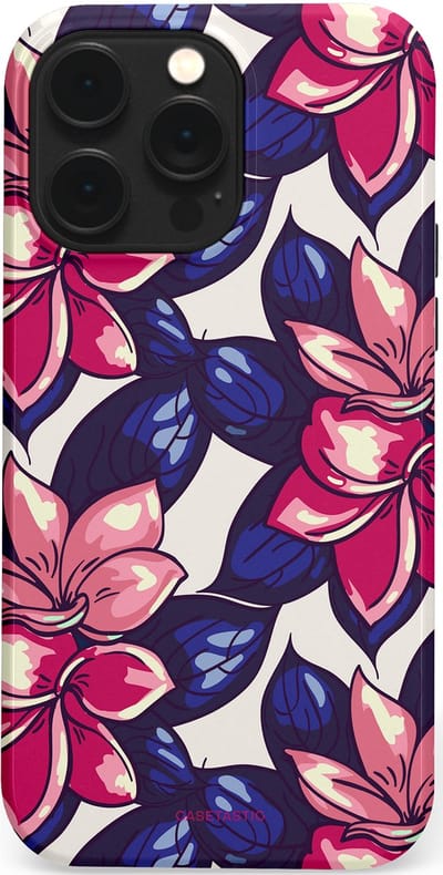 Casetastic hoesje geschikt voor Apple iPhone 14 Pro Max - MagSafe - Dubbellaagse bescherming - Tropen paradijs - Fashion Case - Donkerblauw Roze Koraal Lila