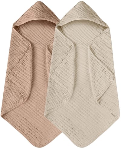 Badhanddoeken - badhanddoek voor kinderen - Babybadhanddoe - Baby badhanddoek met capuchon - Babybadhanddoek - Katoen - zacht en absorberend - Geschikt voor baby's en kinderen - 90×90cm -(Khaki/Camel) - 2-pack