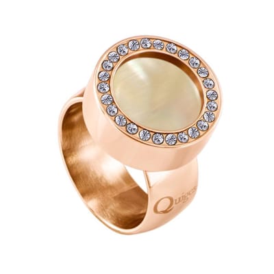 Quiges RVS Schroefsysteem Ring met Zirkonia Rosékleurig Glans 16mm met Verwisselbare Perzikkleur Schelp 12mm Mini Munt