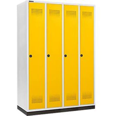 Schäfer Shop Genius Kledinglocker met fitting, 4 compartimenten, 300 mm compartimentbreedte, draaigrendelslot, deur koolzaadgeel