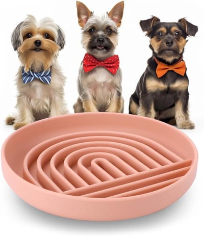 Famanu – Langzame voederautomaat voor honden - 19 cm siliconen puzzel kom likmat - antislip slow-down kom met zuignap - langzame voerbak voor snelle eten - huisdier langzaam voeden bak (bloze)