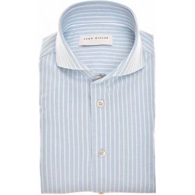 John Miller Overhemd Slim Organic Cotton Striped Cutaway Collar Oxford Midden Blauw / male