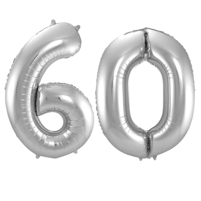 Folat Verjaardag Leeftijd folieballonnen - 60 jaar - zilver - 86 cm - cijferballon groot