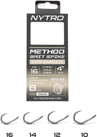 Nytro NTO-B3 Barbless Method Bait Spike Ready Tied Rigs – 10 Cm #10 - 0.25mm - 12lb