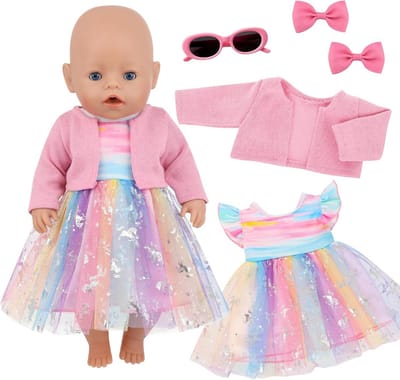 5 Delige Poppenkleding Set voor 35-43 cm Poppen: Roze Tule Rok, Jas & Accessoires