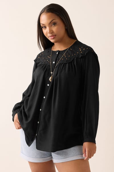 Yours Zwarte Broderie Anglaise Blouse Size 42
