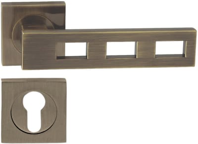Domino® Deurkrukgarnituur TRE QR M3 - Graffiti Bruin - PZ-Profielcilinderset met Vierkant Rozette - Deurbeslag van aluminium - Deurklink voor kamerdeur, kantoordeur, kelderdeur en binnendeur