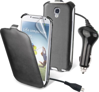 Muvit Auto Oplader en Flip Case Zwart Samsung Galaxy S4