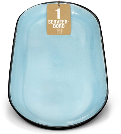 Pure Living Ibiza Dark Ovale Serveerschotel - 38 x 19 cm - Aquamarijn - Aardewerk - Vaatwasserbestendig - Magnetronbestendig