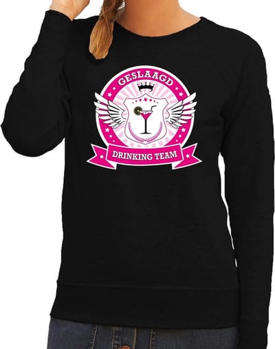 Zwart Geslaagd drinking team sweater / sweater zwart dames - Geslaagd kleding XS