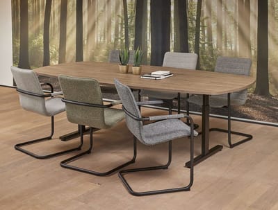 Vergadertafel Quick Deens Ovaal 240x120cm frame Aluminium (RAL9006) blad Havanna