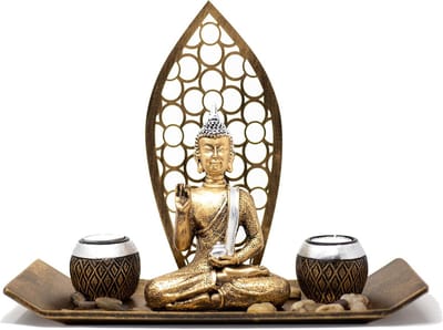 Decoratieve Boeddha Beeldenset met 2 Theelichthouders voor Meditatie en Ontspanning