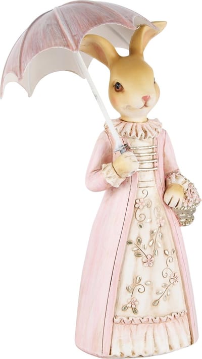 Dekoratief | Bunny staand m/paraplu, naturel/roze, resina, 12x8x21cm | A230258