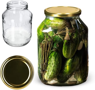KADAX Weckpotten, 2,5 liter, inmaakpot, diameter van 100 mm, inmaakpot, voorraadpot, komkommerglas, ronde potten (1 stuk, gouden deksel)