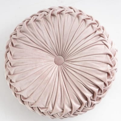 Ronde 35cm Kussen in Effen Kleur van Velvet, Geplooid Design, Perfect voor Thuis, Auto en Beddecoratie (Roze)