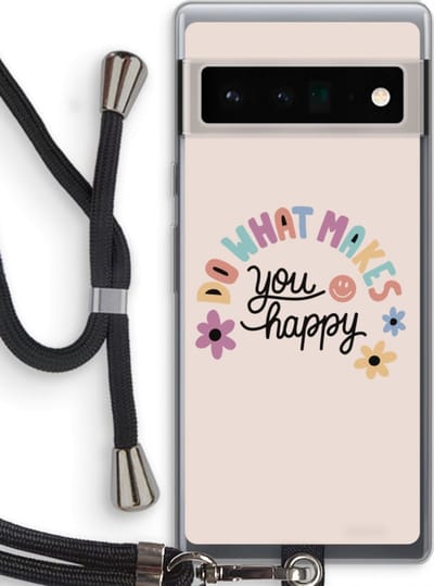 Case Company® - Hoesje met koord geschikt voor Google Pixel 6 Pro hoesje met Koord - Happy days - Telefoonhoesje met Zwart Koord - Bescherming aan alle Kanten en Over de Schermrand