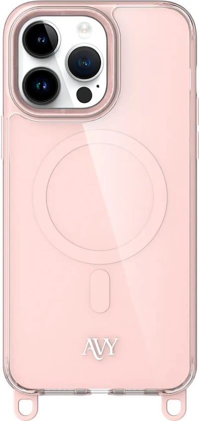 AVY Hoesje geschikt voor Apple iPhone 14 Pro Max | Compatibel met MagSafe | Back Cover | Haakjes voor koord | Roze
