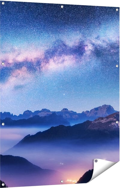 Gards Tuinposter Melkweg bij de Bergen in Itali� - 90x120 cm - Tuindoek - Tuindecoratie - Wanddecoratie buiten - Tuinschilderij