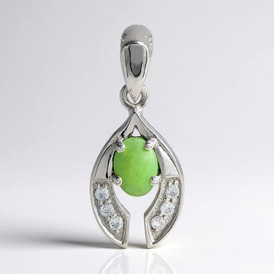 Cavill - Zilveren Hanger - 925 Sterling Zilver - Keizerlijk Chrysopraas 0,31 ct Ovaal Cabochon - 0,131 ct Topaas Pavé - Elegant Tijdloos Design