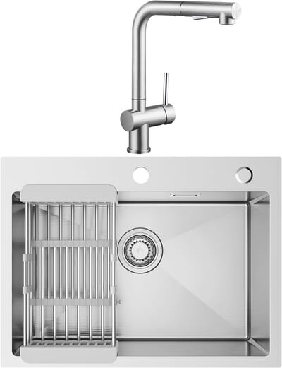 SOFETIY MAX Spoelbak voor keuken 60 x 45 cm - Spoelbakken Keuken Met Keukenkraan met Uittrekbare Uitloop - Wasbak Keuken Met Aftapmand en Waterafvoersysteem