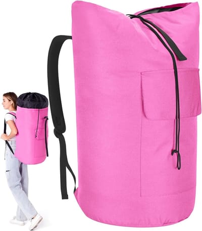 Grote Vuilwaszak XXL 115L met 2 Gevoerde Schouderbanden - Vouwbare Opbergzak voor Kleding, Duffle Bag en Rugzak (Roze)
