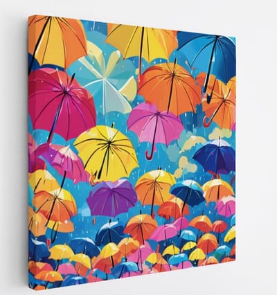 Saammp Canvas Schilderij -Gekleurde paraplus - Abstract - 20x20 - Foto op canvas - Wanddecoratie - Muurdecoratie Woonkamer - Slaapkamer decoratie - Canvas Print