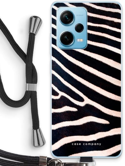 Case Company® - Hoesje met koord geschikt voor Xiaomi Redmi Note 12 Pro Plus hoesje met Koord - Zebra - Telefoonhoesje met Zwart Koord - Bescherming aan alle Kanten en Over de Schermrand
