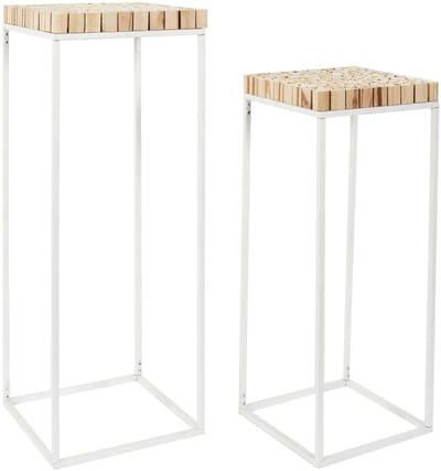Home Deco Factory Bijzettafel - 2x stuks - wit - hout/metaal - H90/H75 cm