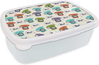 Broodtrommel Wit - Lunchbox - Brooddoos - Retro - Telefoon - Design - 18x12x6 cm - Volwassenen