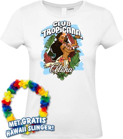 Dames t-shirt Hula Meisje Aloha | Toppers in Concert 2024 | Club Tropicana | Hawaii Shirt | Ibiza Kleding | Wit Dames | maat XS