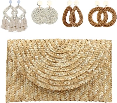 Dames Handtas - Strandtas Koppeling - Zomerse Uitjes - Geweven Stro Materiaal - 28 x 16 x 3 cm - Groen