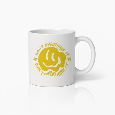 Don’t Overthink It Mok 330ml – Motiverende Smiley Koffiebeker – Positieve Quote Cadeau voor Mindfulness & Ontspanning