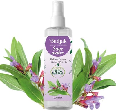 Biologische Salie bloemwater - Salvia officinalis - vermooide huid - anti-oxidant - huid en haar verzorging 250ml
