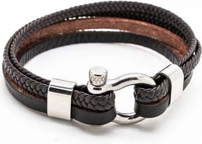 Sorprese armband - Classic - armband heren - 21 cm - leer - bruin - RVS - hoefijzer sluiting - cadeau - Model N