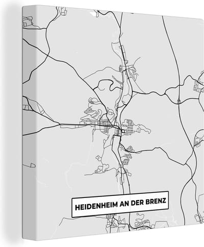 Canvas Schilderij Duitsland - Kaart - Stadskaart - Heidenheim An Der Brenz - Plattegrond - 20x20 cm - Wanddecoratie