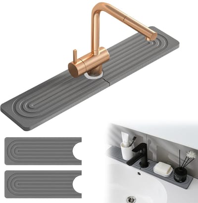 Dailygoods- Afdruipmat Steen 45x10cm - Waterkraanmat - Spatbescherming - Sneldrogend - Natuurlijke Diatomeeënaarde - Donkergrijs - Kraanmat