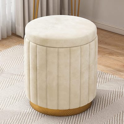 Opbergpoef - Voetenbank Kruk - Extra Zitplaats - Verborgen Opbergruimte - 34x34x45cm - Beige