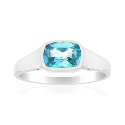 Cavill - Ring 925 Sterling Zilver Geplatineerd - 1,35 ct Blauwe Ratanakiri Zirkoon - Antiek Briljant Kussen - Elegant Design
