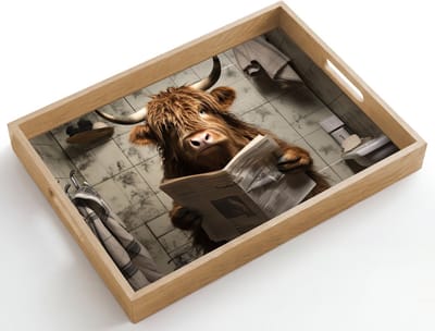 Dienblad hout 50x35 cm - Schootdienblad - Schotse hooglander - Toilet - Krant - Badkamer - Borrelplank rechthoek - Plateau dienbladen