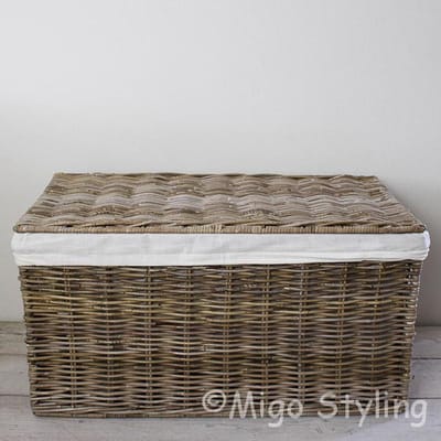 Opbergmand - Met deksel - Met Binnenvoering - 90x50x50 - Riet - Rotan - IJzeren frame