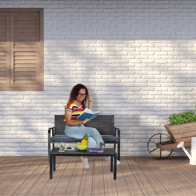 Tuinbank - 78 x 118 x 66 cm - 2 zits - houtlook - balkon - zwart-antraciet