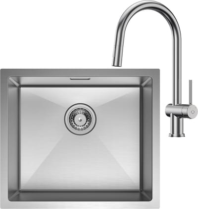 CECIPA Max Spoelbak Keuken 50x44CM - Spoelbakken Keuken Met Keukenkraan Met Uittrekbare Uitloop - Wasbak Keuken - Enkele Spoelbak - Spoelbakken met afdruip - RVS