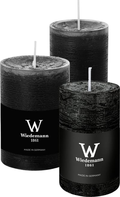 Wiedemann Cilinderkaarsen/stompkaarsen - set van 3 - rustieke kaars - zwart - 6x9/6x12/7x10 cm