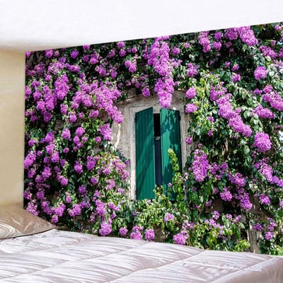 Lentebloemen Houtenhek Wandkleed Natuur Roze Plant Bloementuin Raam Wandkleed Wanddecoratie voor Slaapkamer Woonkamer 70x100cm