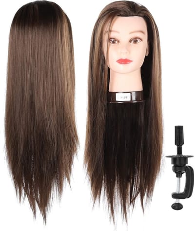 Mannequin Hoofd met Menselijk Haar voor Haarstyling en Vlechten - 65 cm Cosmetologie Pop voor Schoonheidsonderwijs en Salon Gebruik