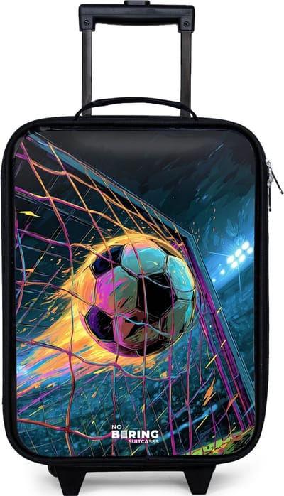 NoBoringSuitcases.com® - Kinderkoffer jongen - Kindertrolley meisje - Neon - Net - Voetbal - Kleurrijk - Koffer kind lichtgewicht - Reiskoffer trolley voor kinderen - Koffertje met lichtgevende wieltjes - Rolkoffer zwart