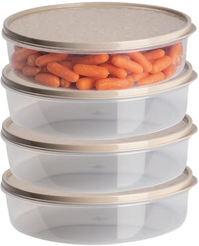 Plasticforte vershoudbakje rond - 4x stuks - 2 liter - herbruikbaar - transparant/beige - kunststof- magnetron - vriezer